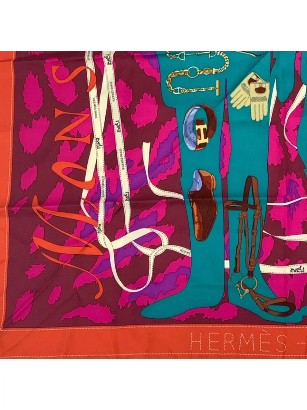 Hermes Carre 90 Monsieur Et Madame All Over Pattern Silk Scarf Multicolor - Picture 4 of 7